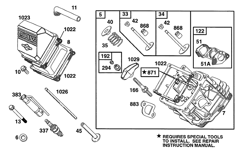 Head Assembly Diagram and Parts List for 161432-0126-XX  Briggs and Stratton Engine